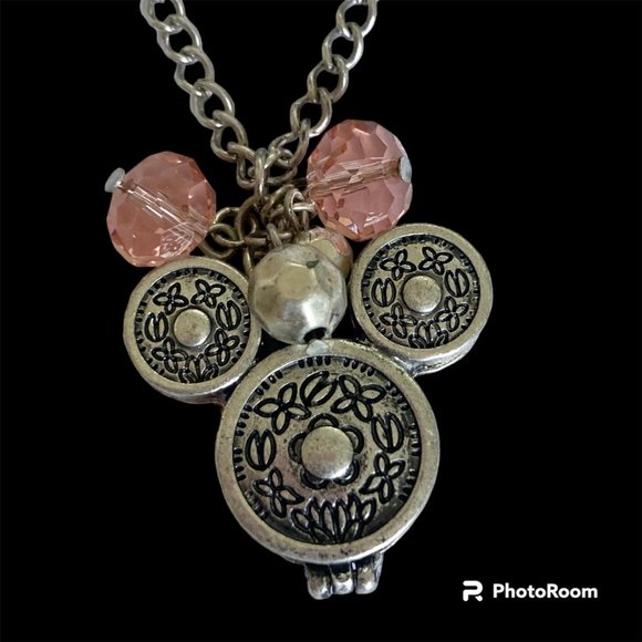 Vintage Disney Hidden Mickey Mouse Ears Locket Necklace Silver Tone Pink 30" - Picture 3 of 14